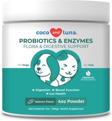 Coco and Luna Probiotics & Enzymes Flora & Digestive Support Salmon Flavor Powder Dog & Cat Supplement, 4-oz jar