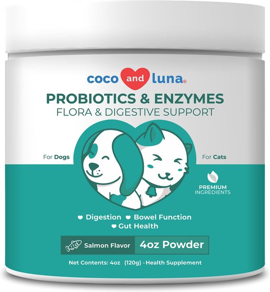 Coco and Luna Probiotics & Enzymes Flora & Digestive Support Salmon Flavor Powder Dog & Cat Supplement, 4-oz jar slide 1 of 8