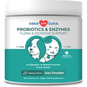 Coco & Luna Probiotics & Enzymes Flora & Digestive Support Salmon Flavor Powder Dog & Cat Supplement, 4-oz jar