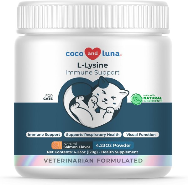 Coco and Luna L-Lysine Immune Support Salmon Flavor Powder Cat Supplement, 4-oz jar slide 1 of 8