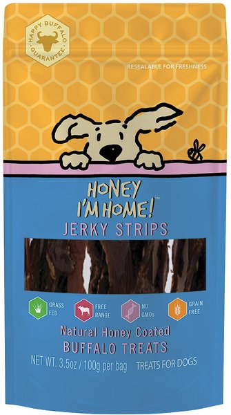 Honey I'm Home! Jerk Strips Natural Honey Coated Buffalo Grain-Free Dog Treats, 3.5-oz bag slide 1 of 4