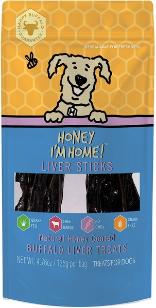 Honey I'm Home! Liver Sticks Natural Honey Coated Buffalo Liver Grain-Free Dog Treats, 4.76-oz bag slide 1 of 4