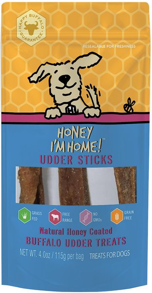 Honey I'm Home! Udder Sticks Natural Honey Coated Buffalo Grain-Free Dog Treats, 4.0-oz bag slide 1 of 4