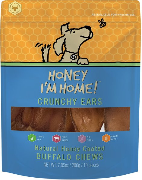 Honey I'm Home! Crunchy Ears Natural Honey Coated Buffalo Chews Dog Treats, 10 count slide 1 of 4