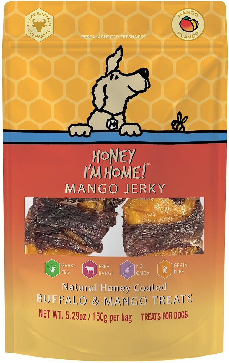 Honey I'm Home! Mango Jerky Natural Honey Coated Buffalo & Mango Grain-Free Dog Treats, 5.29-oz bag