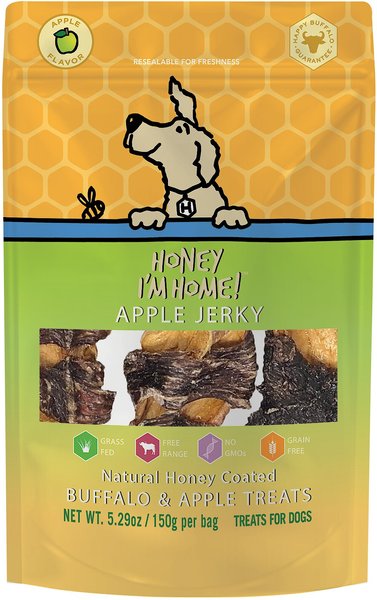 Honey I'm Home! Apple Jerky Natural Honey Coated Buffalo & Apple Grain-Free Dog Treats, 5.29-oz bag slide 1 of 3