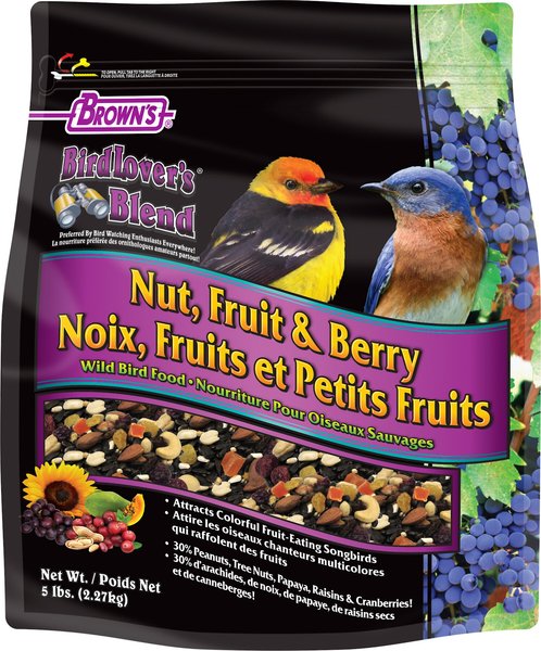 Brown's Bird Lover's Blend Nut, Fruit & Berry Wild Bird Food, 5-lb bag, bundle of 3 slide 1 of 8