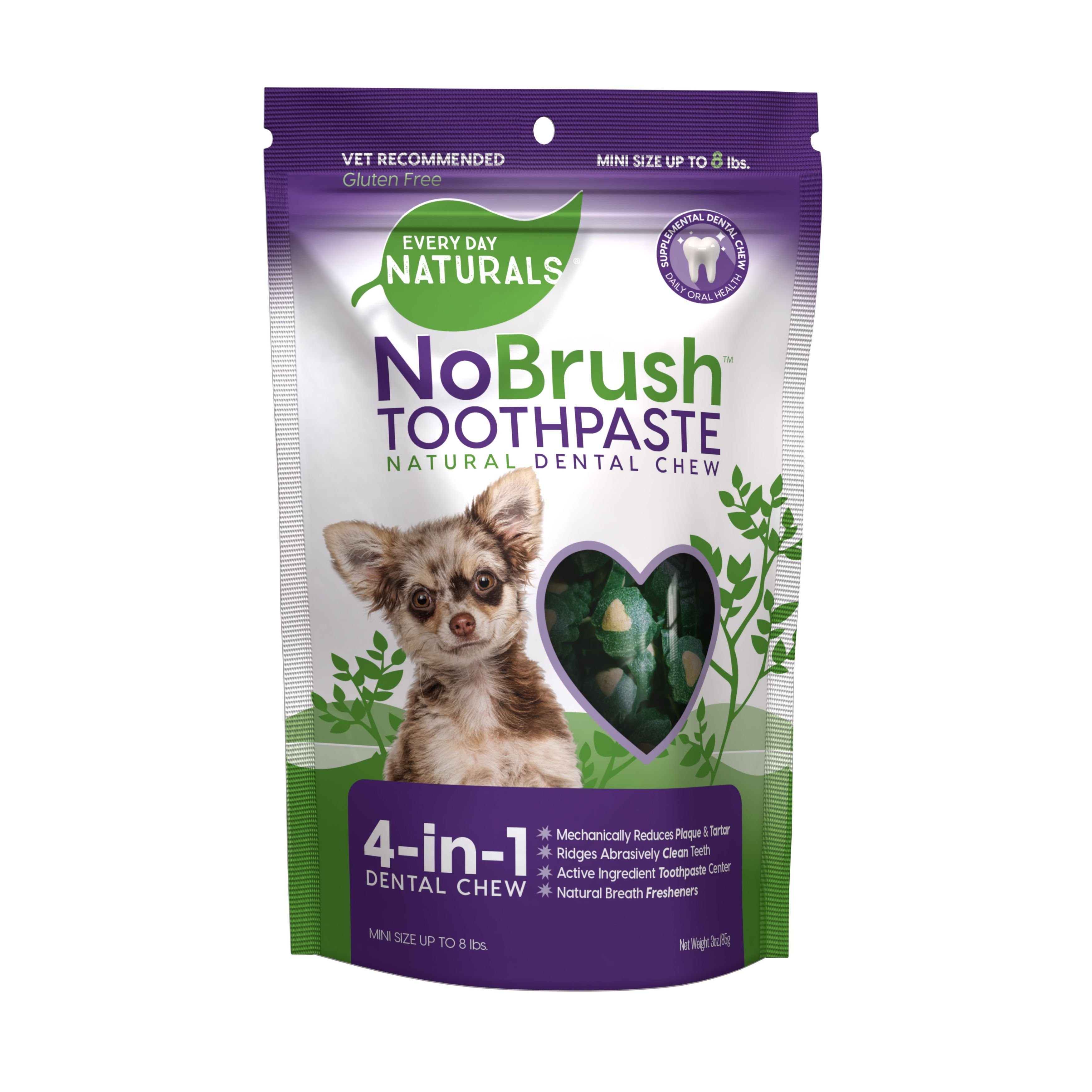 EVERY DAY NATURALS NoBrush Toothpaste XSmall Dog Treats, 3oz bag