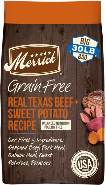 Merrick Real Texas Beef + Sweet Potato Recipe Grain-Free Chicken-Free Adult Dry Dog Food, 30-lb bag slide 1 of 10