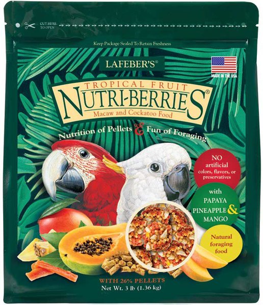 Lafeber Tropical Fruit Nutri-Berries Macaw & Cockatoo Food, 3-lb bag, bundle of 2 slide 1 of 6
