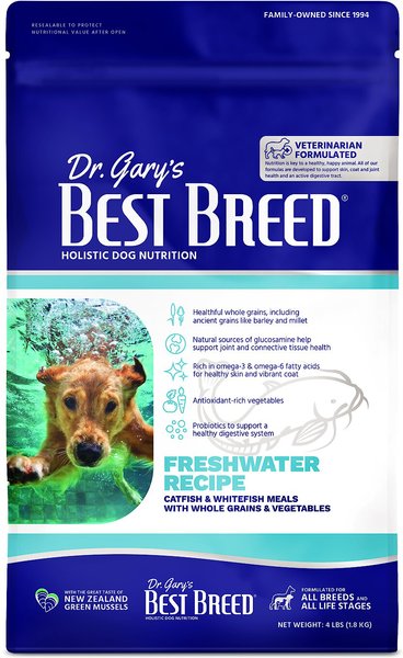Dr. Gary's Best Breed Freshwater Recipe Catfish & Whitefish Meals Dry Dog Food, 4-lb bag slide 1 of 5