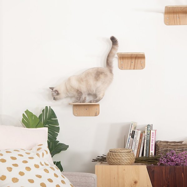 THE REFINED FELINE Lotus Branch Wall Mounted Cat Wall Shelf, Mahogany