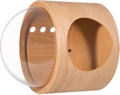 Show full view: MyZoo Spaceship Gamma Wall Mounted Cat Wall Shelf, Oak, Left-Open slide 3 of 8