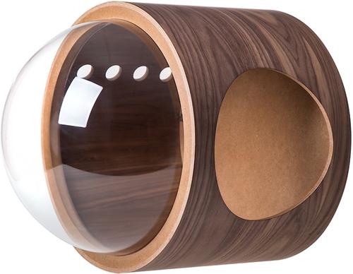 Show full view: MyZoo Spaceship Gamma Wall Mounted Cat Wall Shelf, Walnut, Left-Open slide 5 of 9