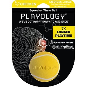 Playology Scented Squeaky Chew Ball Dog Toy, Medium/Large, Chicken Scented