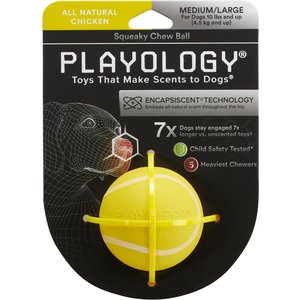 Playology Scented Squeaky Chew Ball Dog Toy, Medium/Large, Chicken Scented