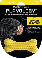 Playology Scented Dual Layer Bone Dog Toy, Medium, Chicken Scented