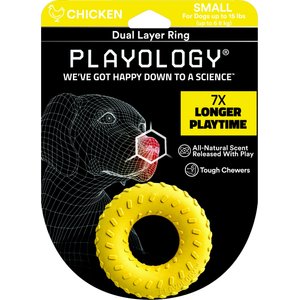 Playology Scented Dual Layer Ring Dog Toy, Small, Chicken Scented