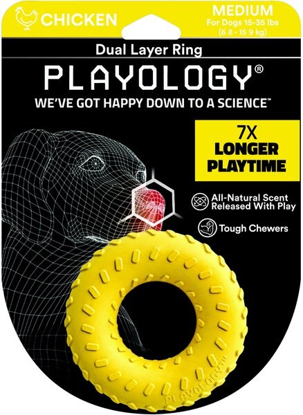 Playology Scented Dual Layer Ring Dog Toy, Medium, Chicken Scented slide 1 of 8