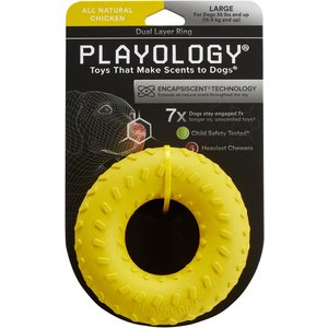 Playology Scented Dual Layer Ring Dog Toy, Large, Chicken Scented