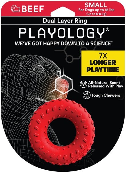 Playology Scented Dual Layer Ring Dog Toy, Small, Beef Scented slide 1 of 8