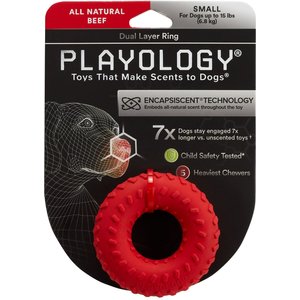 Playology Scented Dual Layer Ring Dog Toy, Small, Beef Scented