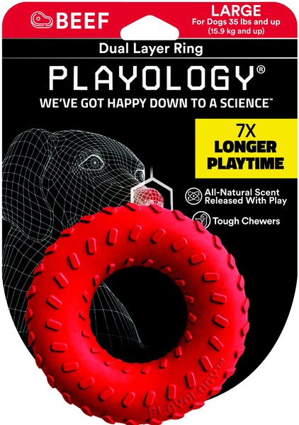 Playology Scented Dual Layer Ring Dog Toy, Large, Beef Scented slide 1 of 8