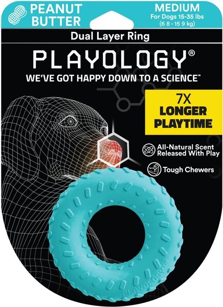 Playology Scented Dual Layer Ring Dog Toy, Medium, Peanut Butter Scented slide 1 of 8