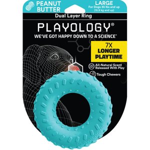 PLAYOLOGY Scented Squeaky Chew Ball Dog Toy Medium Large Peanut Butter Scented Chewy