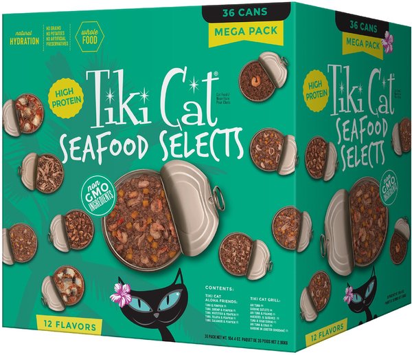Tiki Cat Seafood Selects Variety Pack Grain-Free Wet Cat Food, 2.8-oz, case of 36 slide 1 of 9