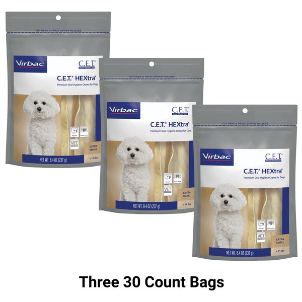 Virbac C.E.T. HEXtra Dental Chews for Petite Dogs, under 11 lbs, 90 count slide 1 of 9