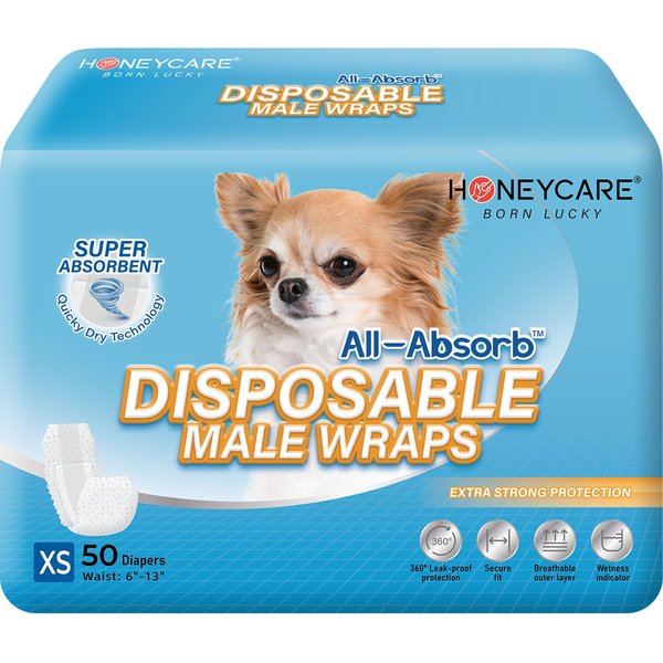 HONEY CARE All-Absorb Disposable Male Dog Wraps, X-Small: 6 to 13-in ...