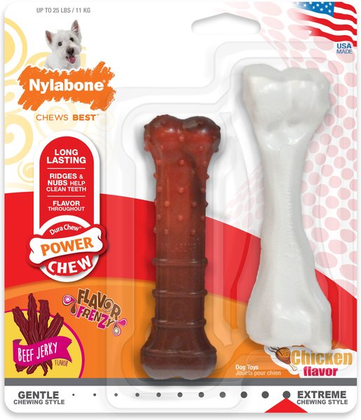 Nylabone Power Chew Beef Jerky Flavor & Chicken Flavor Dog Chew Toys, 2 count slide 1 of 10