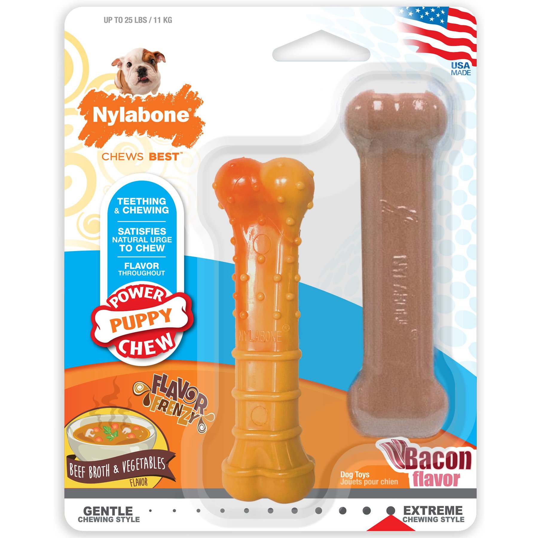 Nylabone Puppy Chew & Dura Chew Peanut Butter Bone Twin Pack Dog Toy, Small