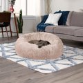 FurHaven Calming Cuddler Long Fur Donut Bolster Dog Bed, Taupe, Large
