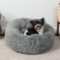 FurHaven Calming Cuddler Long Fur Donut Bolster Dog Bed, Gray, Small