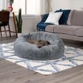 FurHaven Calming Cuddler Long Fur Donut Bolster Dog Bed, Gray, Large