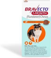 Bravecto 1-Month Chew for Dogs, 9.9-22 lbs, (Orange Box), 1 Chew (1-mo. supply)