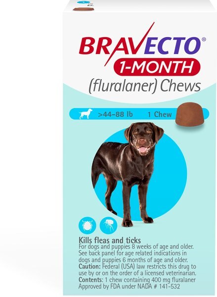 Bravecto 1-Month Chew for Dogs, 44-88 lbs, (Blue Box), 1 Chew (1-mo. supply) slide 1 of 4