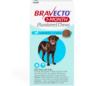 BRAVECTO 1-Month Chew for Dogs, 22-44 lbs, (Green Box), 1 Chew (1-mo.  supply) 