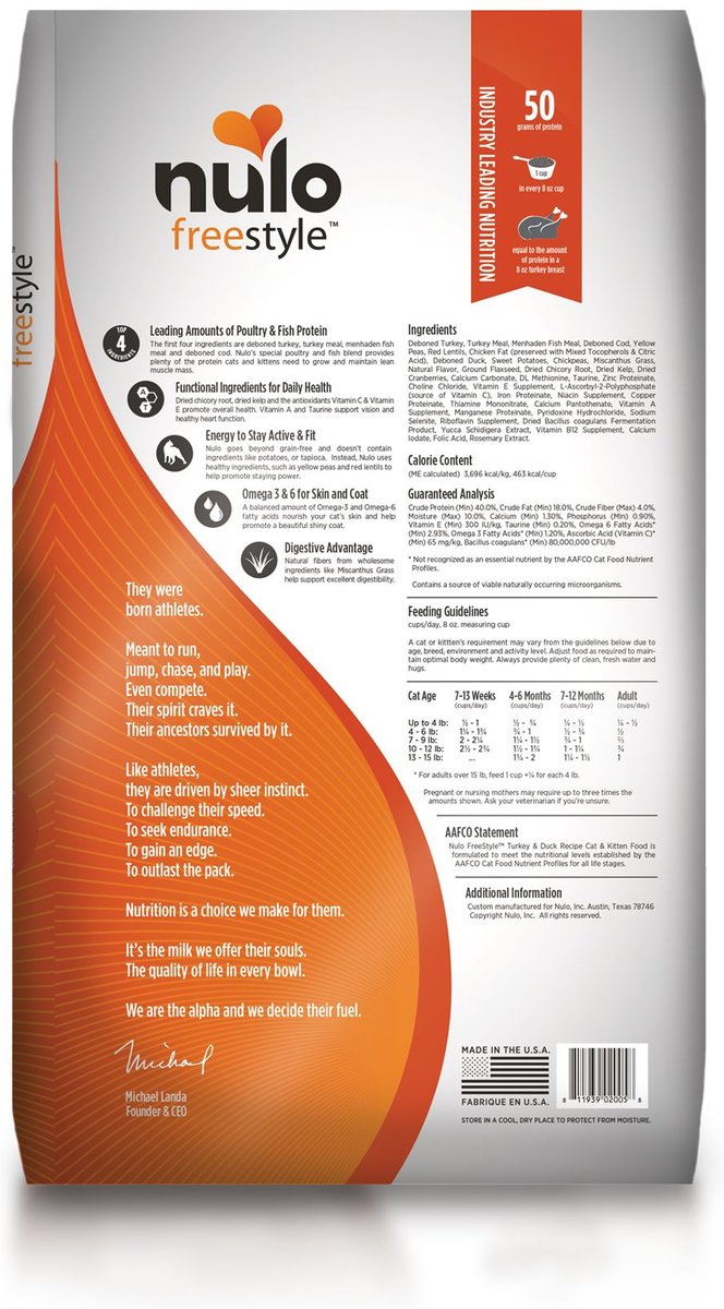 NULO Freestyle Turkey & Duck Recipe GrainFree Dry Cat & Kitten Food, 4lb bag