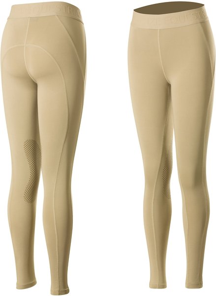 Horze Equestrian Kid's Madison Knee Patch Tights, Tan, Small slide 1 of 2