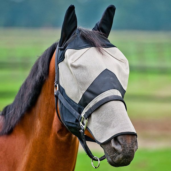Horze Equestrian Long Nose Horse Fly Mask, Light Brown & Black, Horse slide 1 of 2