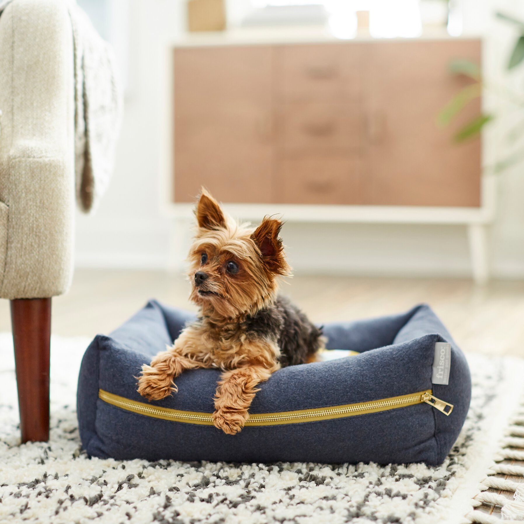 Frisco Faux Felt Bolster Modern Zipper Cat & Dog Bed