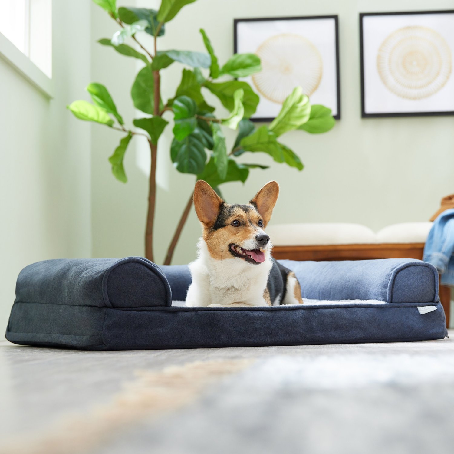 Frisco Chambray Orthopedic Sofa Bolster Dog Bed w/Removable Cover
