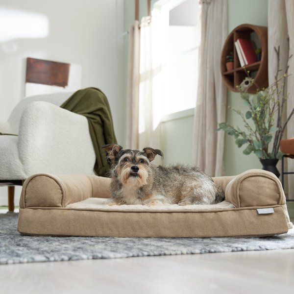 Frisco Heathered Woven Orthopedic Sofa Bolster Dog Bed w/Removable Cover, Tan, Large slide 1 of 7