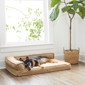 Frisco Heathered Woven Orthopedic Corner Sofa Bolster Dog Bed w/Removable Cover, Tan, Large
