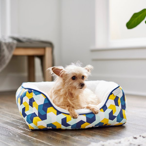 FRISCO Sherpa Rectangular Bolster Cat & Dog Bed, Multi-color Geometric ...