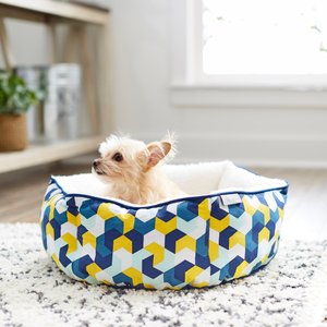 Frisco Sherpa Hexagon Bolster Cat & Dog Bed, Multi-color Geometric, Small