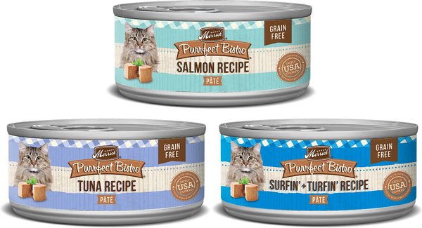Merrick Purrfect Bistro Seafood Recipes Variety Pack Grain-Free Wet Cat Food, 5.5-oz can, case of 24 slide 1 of 9